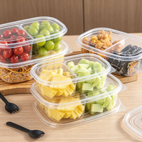Boîte de rangement alimentaire à 2 compartiments, en plastique transparent de qualité alimentaire, avec couvercle, pour fruits et légumes, vente en gros