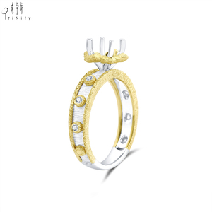 Bagues de fiançailles semi-montées de qualité exceptionnelle, bijoux en or jaune et blanc massif 18 carats avec diamants naturels, bagues assorties - Product Image 5