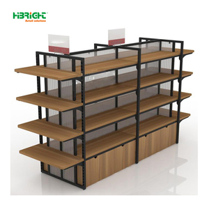 Estantería Góndola de Metal Negro de Alta Luminosidad con Estructura de Madera, Exhibidor de Isla de Cuatro Lados, Estante de Pasillo Central de Doble Cara para Comercio Minorista - Product Image 2