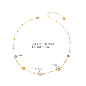 Cuentas de la suerte de moda, cadena de clavícula de circón, cuentas redondas, collar de trébol corto de frijol dorado, conjunto de pulsera de hoja de Ginkgo de acero inoxidable - Product Image 5