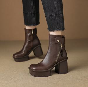 Botas Chelsea Impermeables de Cuero Vacuno con Patrón Sólido, Forro de Piel de Oveja, Botas de Invierno para Mujer con Cierre, por Encima de la Rodilla, Punta Puntiaguda, Tacón de Cuña, Nuevas - Product Image 3