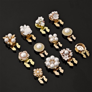 Luxury Floral Pearl Flower <b>Buttons</b> Cover Butterfly Metal <b>Button</b> Clip With Rhinestones And Pearls For Women Clothing Decoration - Product Image 3