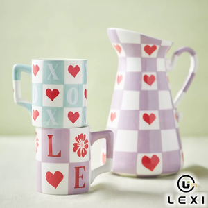 Taza de Cerámica con Diseño de Cuadros y Corazón Rojo XO, Gran Capacidad, Ecológica, Regalo de Boda, Decoración para el Hogar y la Cocina, <span class=keywords><strong>Lexi</strong></span> - Product Image 3