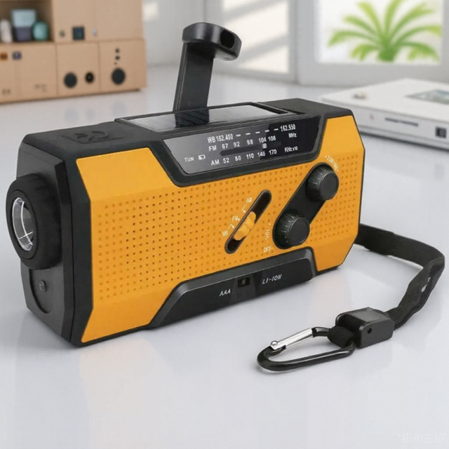 Durable Plastic Solar Hand Crank Portable Radio Emergency AM/FM 64-108MHz with 2000mAh Flashlight for Emergencies