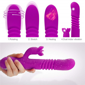 Vibrateur de lapin alimenté par USB gode télescopique sexuel avec long manche chauffage réaliste pour masser le clitoris des femmes pour les couples - Product Image 2
