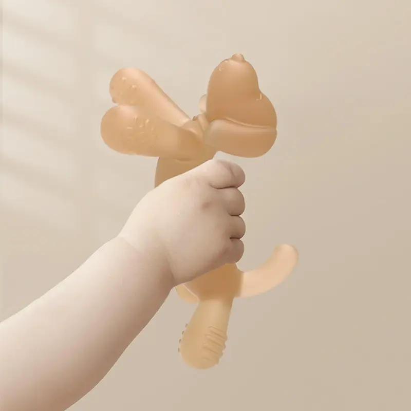 New Arrivals Natural Harmless Never Drop Sensory Massage Teether Chew Toy Puppy Dog Silicone Baby Teether