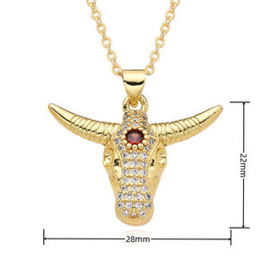 สร้อยคอ NZ1580 สำหรับผู้หญิง ชุบทอง 18K ประดับเพชร CZ แบบไมโครเพฟ รูปหัวกระทิงยาว หัวกระทิงบัฟฟาโล หัววัว สร้อยคอแบบมีจี้ - Product Image 4