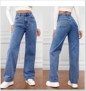 Jeans a Vita Alta e Gamba Larga per <span class=keywords><strong>Donna</strong></span>, <span class=keywords><strong>Pantaloni</strong></span> in Denim <span class=keywords><strong>Blu</strong></span> Vintage, Stile Casual Streetwear con Tasche - Product Image 2