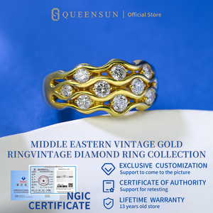 Queensun แหวนเพชร60จุดสีทอง18K วินเทจได้รับการรับรอง IGI 10g พับสไตล์ศาลฝรั่งเศส - Product Image 2
