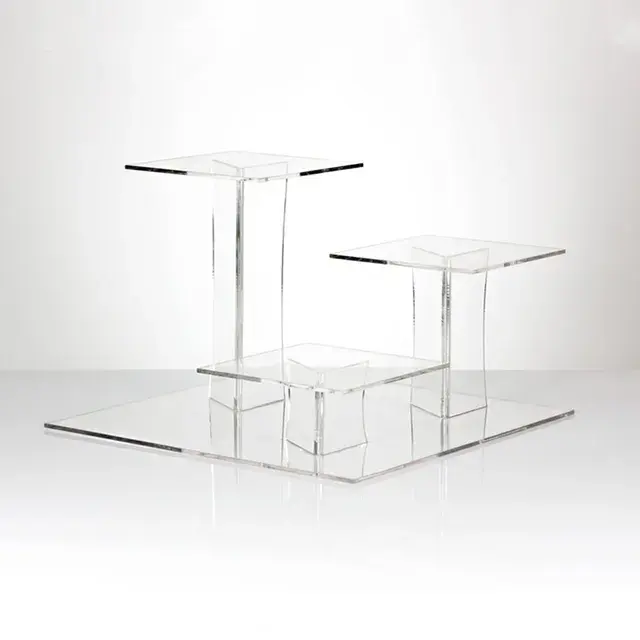 Acryl 3 Tiers Vierkante Cake Display Stand Voor Bruiloft Banket Clear Acryl Parfum Fles Display Stand