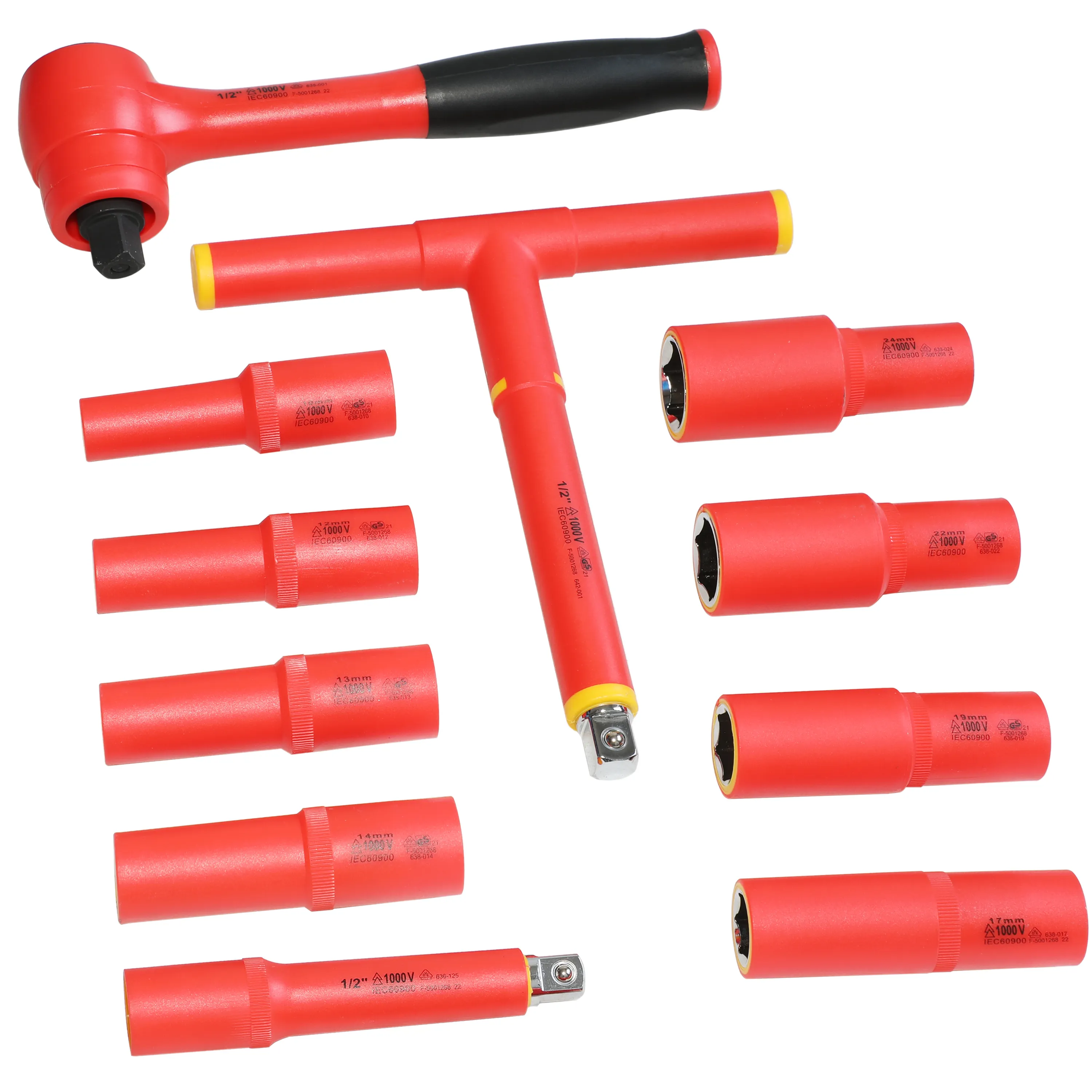 11 Pieces New Energy Insulated Socket Wrench 1000-Volt Insulated 1/2 in. Drive Deep Socket Set