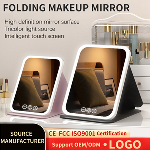 Specchio per il Trucco LED Ricaricabile Pieghevole con Luce a Tre Colori e Dimmer Touch, Specchio da Viaggio Portatile - Product Image 1