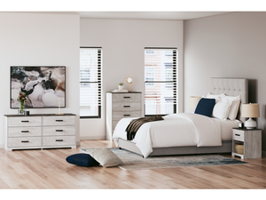 Cama Queen Moderna de Plataforma Tapizada en Roble Beige Pálido Tallado a Mano con Cabecero Cuadrado Acolchado con Botones, Pie de Cama de Perfil Bajo y Rieles Laterales - Product Image 5