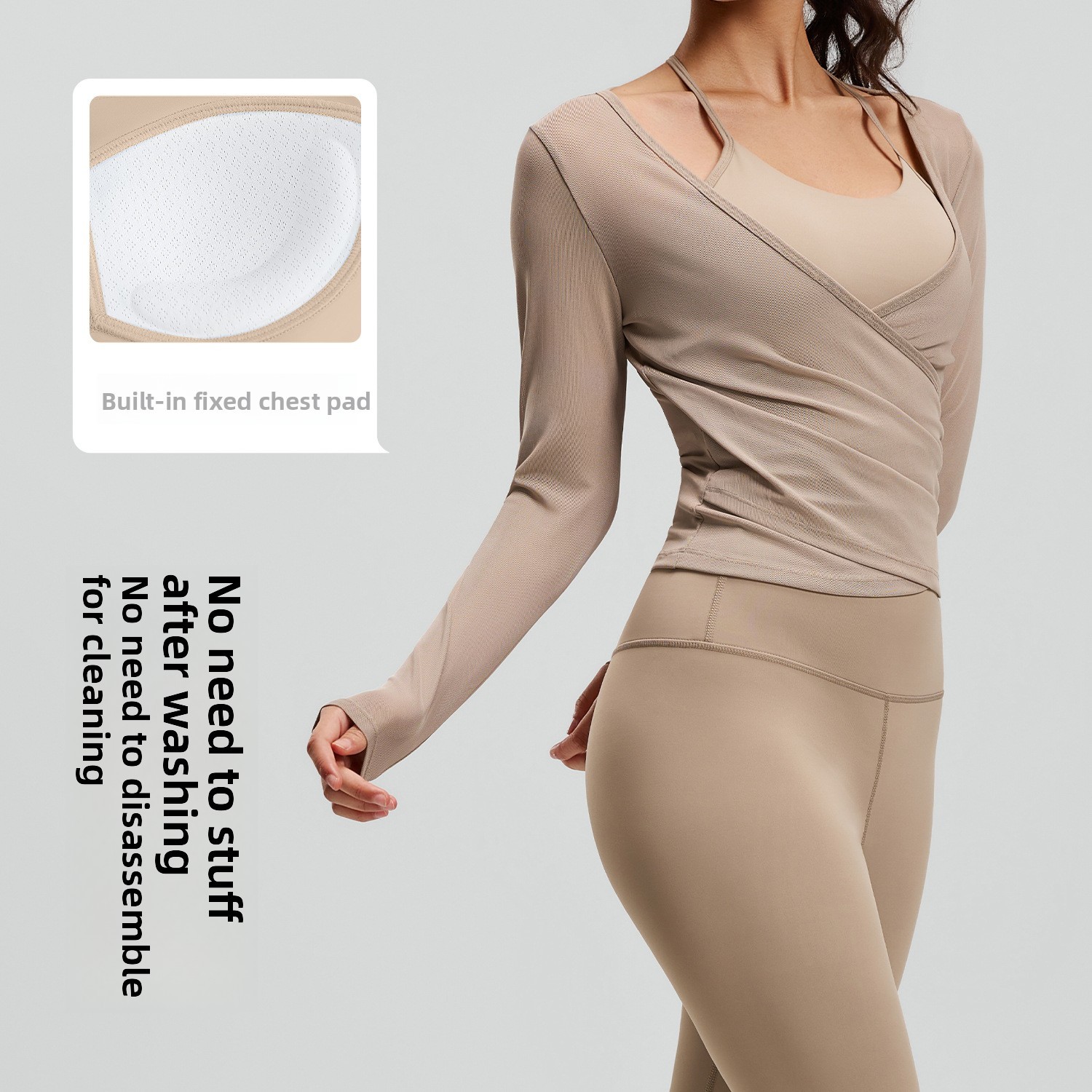 Spring Summer Solid Slim Yoga Suit Three-piece Mesh Breathable Sports Fitness High Waist Hip for Women