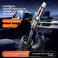 Cable de carga Spring 240W 4 en 1 Cable de datos de coche de aleación de Zinc retráctil de carga súper rápida Compatible con iPhone y Huawei