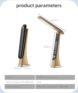 Modern Portable Rechargeable Battery 5W LED Desk Lamp Adjustable Novelty Design Eye Caring Clock Display <b>Small</b> Size Study - Product Image 2