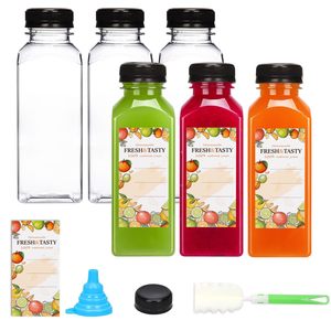 Bottiglie di Plastica PET Quadrate da 360ml per Succhi e Acqua con Tappi a Vite - Vari Contenitori Riutilizzabili per Bevande da 12oz - Product Image 1