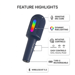 Micrófono LED RGB Inalámbrico Portátil con Efecto de Luz Colorido, Altavoz BT para Niños y Adultos, Ideal para Fiestas - Product Image 3