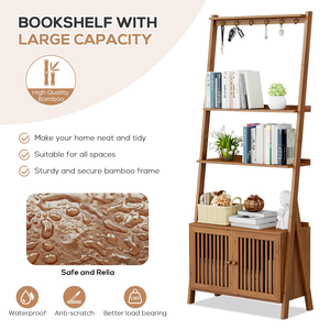 Estantería de Bambú Multifuncional de Estilo Moderno, Gran Capacidad, Armario para Libros Independiente, Estante Ajustable, Fácil Almacenamiento - Product Image 3