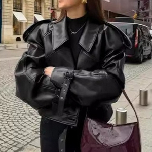 Blousons aviateur en similicuir 2026 pour femmes, veste courte tendance, streetwear, vêtements d'extérieur, veste à manches longues, manteaux pour femmes - Product Image 2