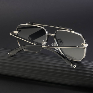 Gafas de sol retro Steampunk con montura cuadrada sin montura, unisex, lentes de PC UV400, C1-1, negro, doble gris, C3, gris té, WF-2A570, verano 2022 - Product Image 3