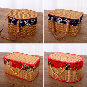 Bamboo Woven Gift Box For Zongzi Mooncakes Hairy Crabs <b>Eggs</b> <b>Storage</b> Packaging Chinese Style Handmade Basket With Handle - Product Image 1