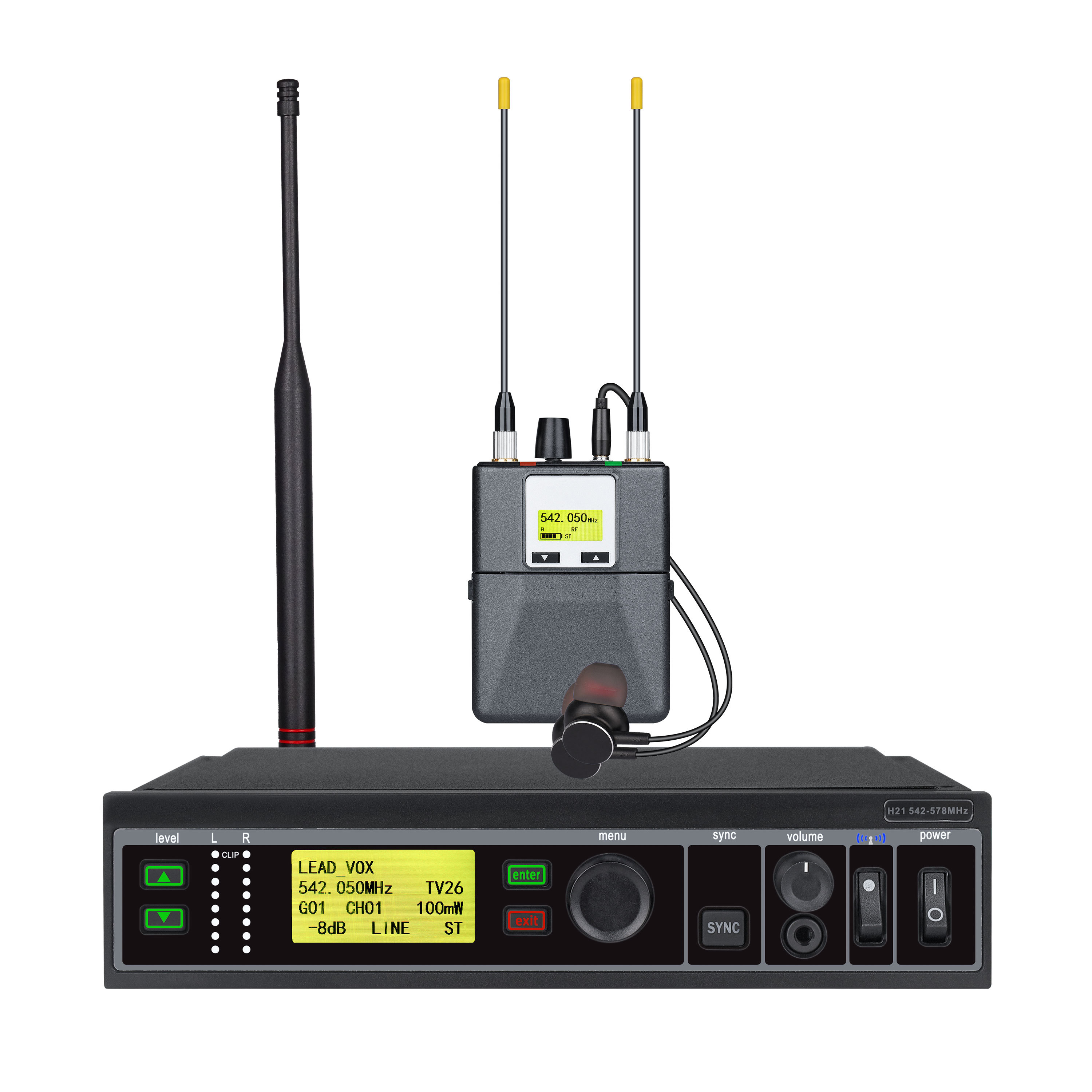 Levusu UHF Wireless in-Ear Monitor System with Earphone,180Ft, Rack Mount, Profe