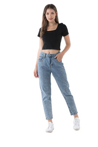 1912116 Denim Distressed Loose Cómodo <span class=keywords><strong>Mom</strong></span> <span class=keywords><strong>Jeans</strong></span> Snow Washed Casual Straight Denim Pants <span class=keywords><strong>Jeans</strong></span> de mujer - Product Image 2