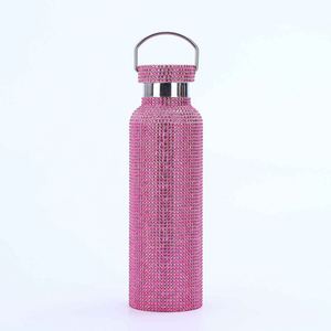 Bouteille d'eau isotherme en acier inoxydable Glam avec poignée et couvercle, thermos de voyage, design pailleté rose or argent - Product Image 2