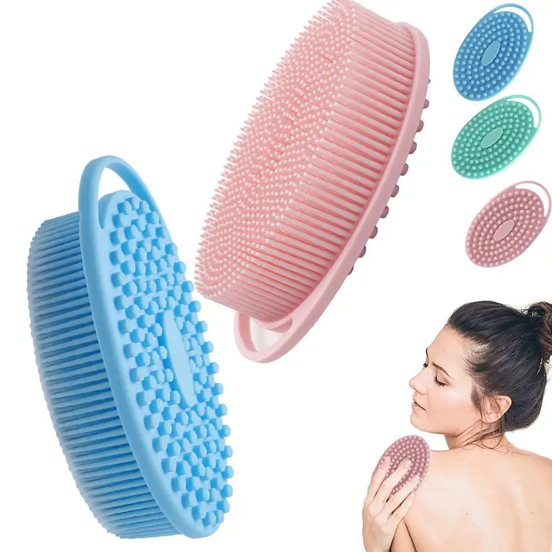 NEWYUES Bathroom Silicone Body Scrubber Shower Exfoliating Scrub Sponge Bubble Bath Brush Massager Skin Cleaner Cleaning Brush