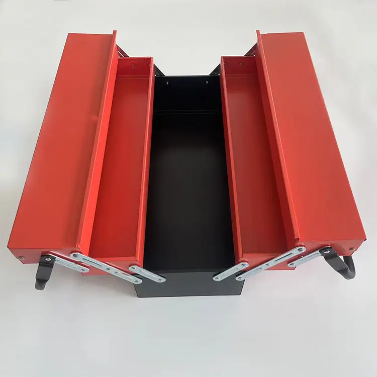 Scatola portaoggetti rossa pieghevole 3 strati 5 vassoi Organizer per attrezzi multifunzione cassetta degli attrezzi in metallo rosso