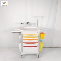Carrito de Emergencia Médico Profesional de Plástico ABS, Carrito de Enfermería para Hospital con 5 Cajones, Poste para Suero, Estante para Desfibrilador, UCI, ER