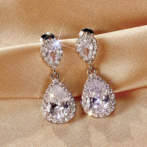 E3744 White Gold Drop Earrings <b>Water</b> Drop <b>Crystal</b> Rhinestone Bezel Setting Luxury Women's Wedding Jewelry - Product Image 4