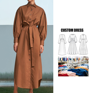Robe <span class=keywords><strong>tunique</strong></span> à manches longues pour femmes en gros personnalisée, robe élégante à manches bouffantes, chemise décontractée, robe midi pour femmes - Product Image 1