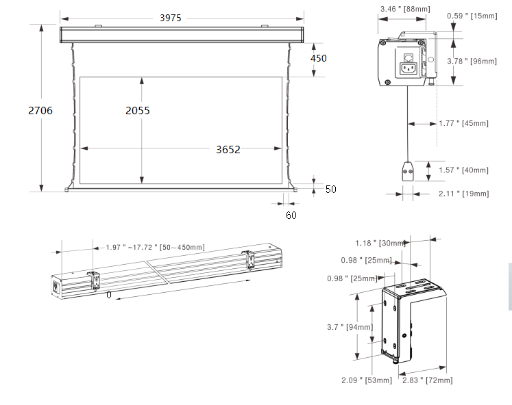 165 inch/16:9 white housing