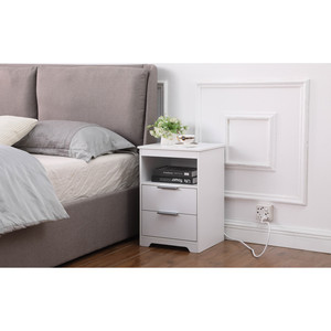 Nightstand With 2 Drawers And <b>Open</b> Shelf Charging Station Side Table For Bedroom Or Living Room - Product Image 2