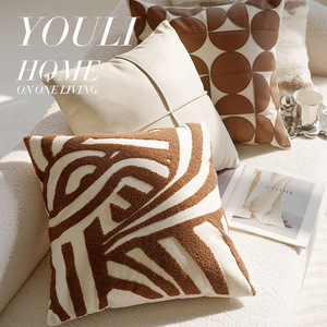 Housse de <span class=keywords><strong>coussin</strong></span> carrée en toile de style rétro avancé, couleur crème, pour canapé, lit, <span class=keywords><strong>coussin</strong></span> de soutien lombaire, marron - Product Image 4