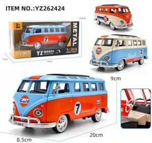 Venta al por mayor: Autobús retro clásico T1 de metal fundido a presión 1:24 con puertas que se abren, juguete de furgoneta camper con función de retroceso, luz y sonido, 3+ años, unisex, YZMODEL Window - Product Image 6