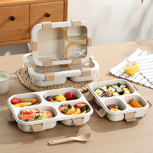 Wheat Three Compartment Lunchbox 1-3L Microwave Safe For Students Office Workers - Product Image 4