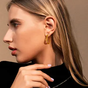 Gold Color Copper Geometric Square Hoop Earring For Women Minimalist Small Circle Huggies Ear Buckle Punk Trendy Jewelry
