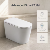 WC intelligent monobloc en céramique avec siège chauffant automatique, bidet intégré, chasse d'eau automatique et télécommande, siphon en S/P inclus