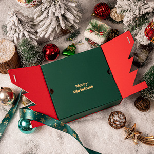Kotak Kemasan Kue Kering Kertas Kaku Kapasitas Besar Bentuk Persegi Panjang dengan Lonceng Kecil dan Pita untuk Hadiah Natal - Product Image 5