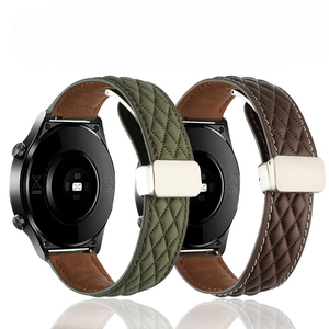 Bracelet de montre à boucle pliable magnétique en cuir véritable à chevrons pour <span class=keywords><strong>Garmin</strong></span> <span class=keywords><strong>5</strong></span> remplacer le bracelet de montre pour Samsung Watch 6 - Product Image 1