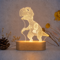 Lampe de nuit LED 3D dinosaure avec base en bois USB, plaque acrylique, lumière chaude, certifiée CE, lampe de chambre pour enfants