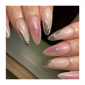 Luxus Mandel-Design 3D Großhandel falsche Nägel handgefertigt Acryl wiederholbare Mädchen-Falschnägel 24-Stück vollverkleidung Nagelpresse - Product Image 5