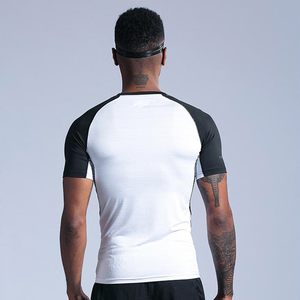 Men Work Out Athletic Shirts 100% Polyester Quick Dry Lightweight Tops Gym Elastic Slim Fit Printed Logos Shirts - Product Image 2