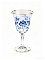 Verre à vin de luxe bleu et or à motif floral, style porcelaine chinoise, gobelet en cristal avec bord doré pour mariage, décoration de bar à domicile