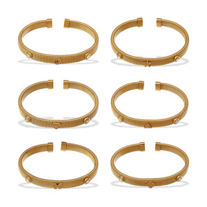 Pulsera de Acero Inoxidable con Trébol de Cuatro Hojas e Incrustaciones de Zirconia, Brazalete Elástico Unisex, Joyería de Moda - Product Image 5