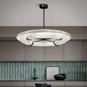 Lustre en marbre espagnol rond à LED, corps noir, pour salon et chambre à coucher - Product Image 2