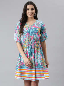 Vestido Mini de Rayón con Estampado Floral para Mujer, Estilo Informal, Festivo, Elegante, Moderno, Vestido Corto de Una Pieza para Mujer, Estilo Occidental - Product Image 5
